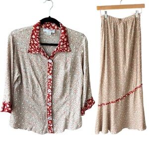 Adorable Vintage Nicole Marie Midi Skirt & Top Mixed Floral Set Sz S Like New